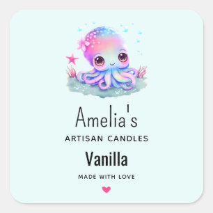 Sticker Carré Cute Octopus Sea Creator Candle Business