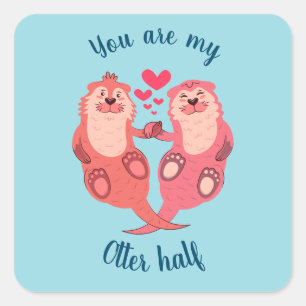 Sticker Carré Cute Otters Valentines Day Couple Personnalisé