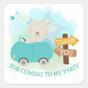 Sticker Carré Cute Ours Car Merci Toddler Anniversaire