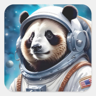 Sticker Carré Cute ours Panda en costume d'astronaute dans l'esp