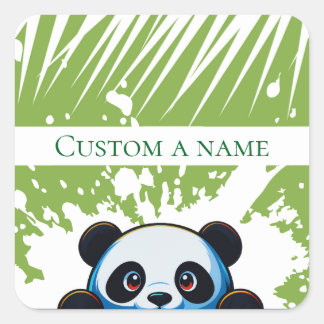 Sticker Carré Cute Ours Panda Feuilles Tropicales Carré Personna