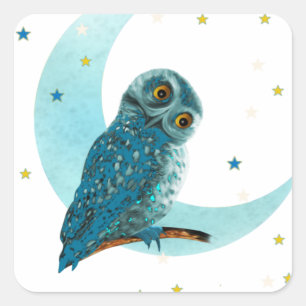 Sticker Carré Cute Owl Moon and Stars