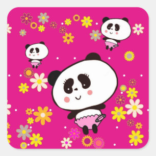 Sticker Carré Cute Panda Baby customisé