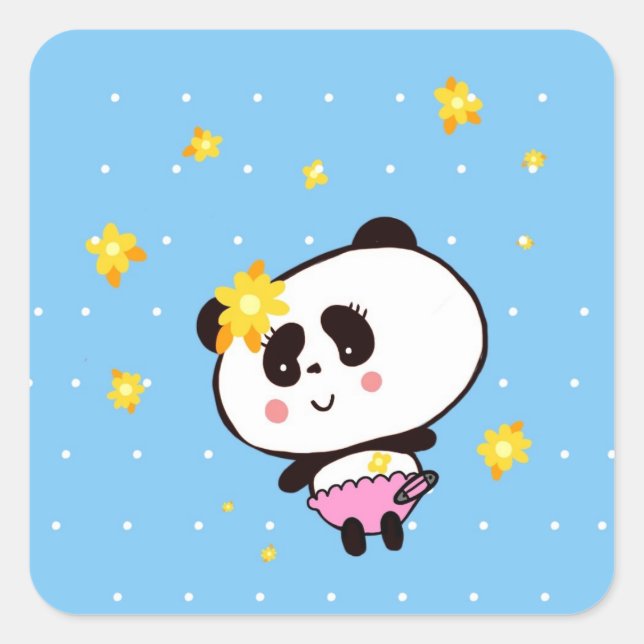 Sticker Carré Cute Panda Baby customisé (Devant)