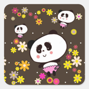 Sticker Carré Cute Panda bébé perxonalisé
