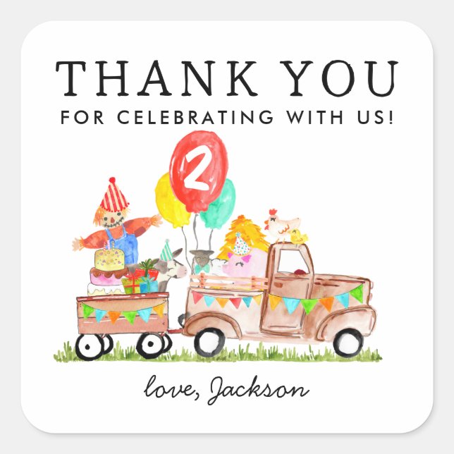 Sticker Carré Cute Party Animaux Camion Grange ferme pour enfant (Devant)