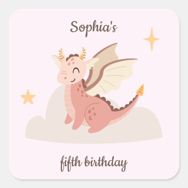 Sticker Carré Cute Pastel Dragons Anniversaire de enfant (Devant)