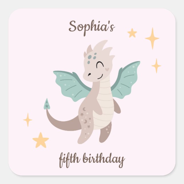 Sticker Carré Cute Pastel Dragons Anniversaire de enfant (Devant)