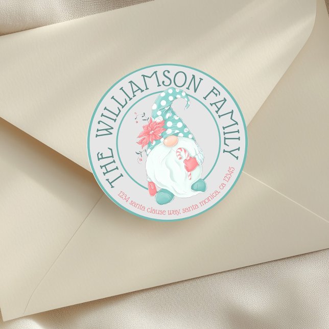 Sticker Carré Cute Pastel Gnome Nom de famille Adresse de retour (Créateur téléchargé)