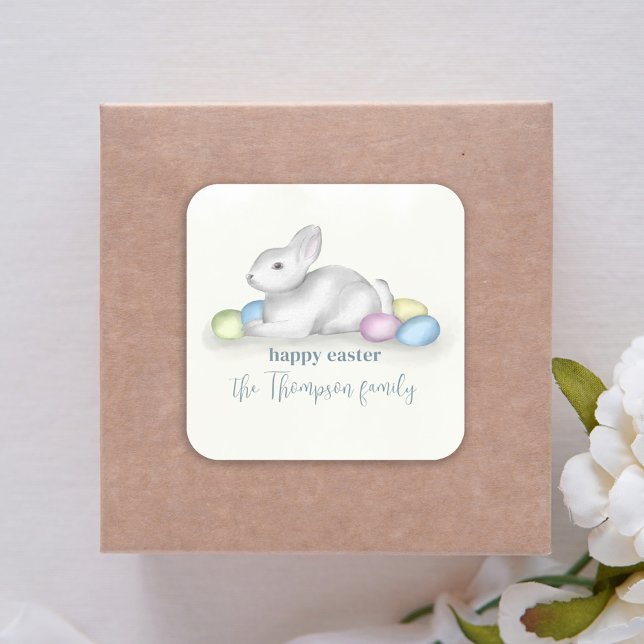 Sticker Carré Cute Pastel Happy Easter Bunny Simple Classic (Créateur téléchargé)