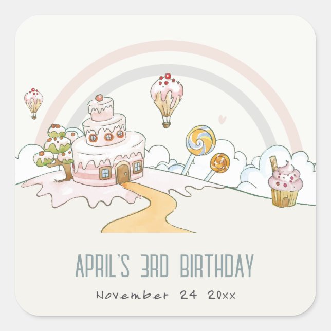 Sticker Carré Cute Pastel Sweet Time Candy Land Anniversaire de  (Devant)