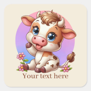 Sticker Carré Cute Pays vache ajouter du texte