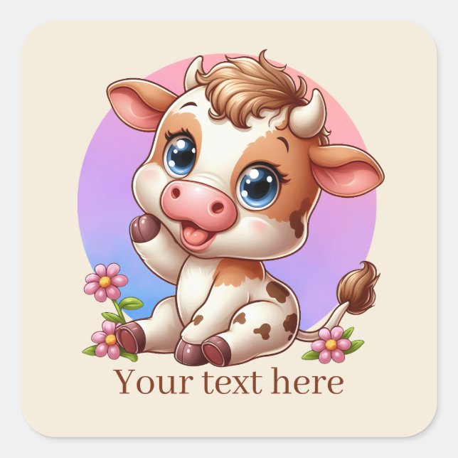 Sticker Carré Cute Pays vache ajouter du texte (Devant)