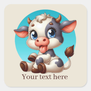 Sticker Carré Cute Pays vache ajouter du texte