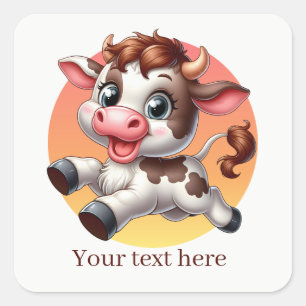 Sticker Carré Cute Pays vache ajouter du texte