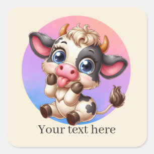 Sticker Carré Cute Pays vache ajouter du texte