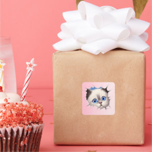 Sticker Carré Cute Peeking Ragdoll Chat