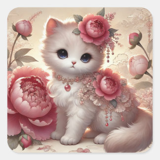 Sticker Carré Cute Peony Princess Chat