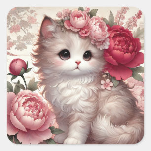 Sticker Carré Cute Peony Princess Chat