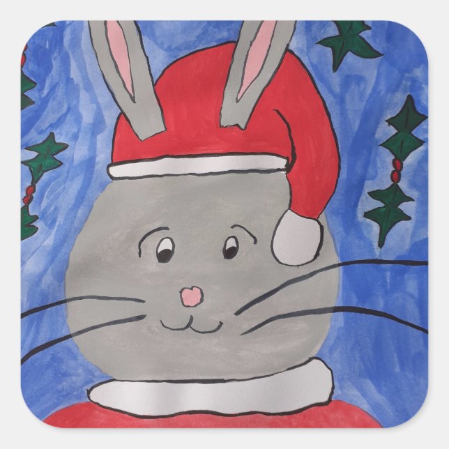 Sticker Carré Cute Père Noël Bunny (Devant)