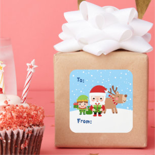 Sticker Carré Cute Père Noël, Elf et Reindeer de et vers