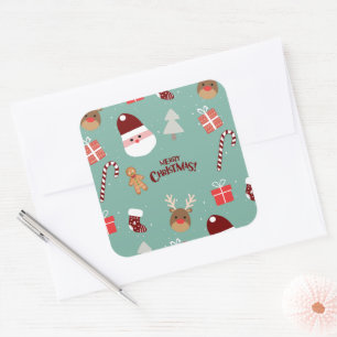 Sticker Carré Cute Père Noël Reindeer Sucre de canne Motif en pa