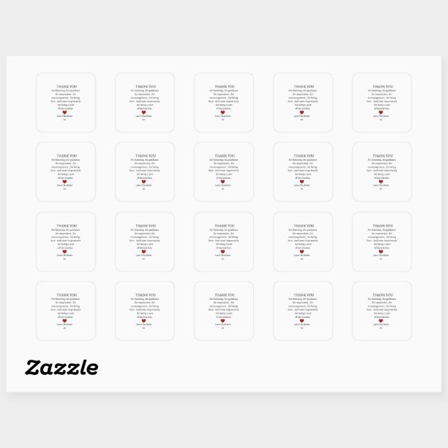 Sticker Carré cute personalized thank you love  (Feuille)