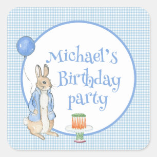 Sticker Carré Cute Peter Rabbit Bleu Fête d'anniversaire personn