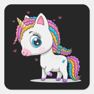 Sticker Carré Cute petite licorne