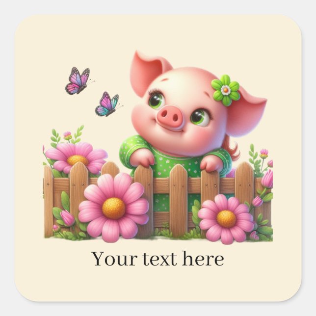 Sticker Carré Cute pig lovers customizable  (Devant)