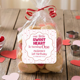 Sticker Carré Cute Pink and Red Little SweetHeart Turning One