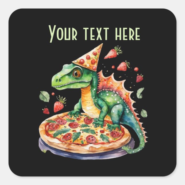 Sticker Carré Cute pizza dinosaure fête (Devant)