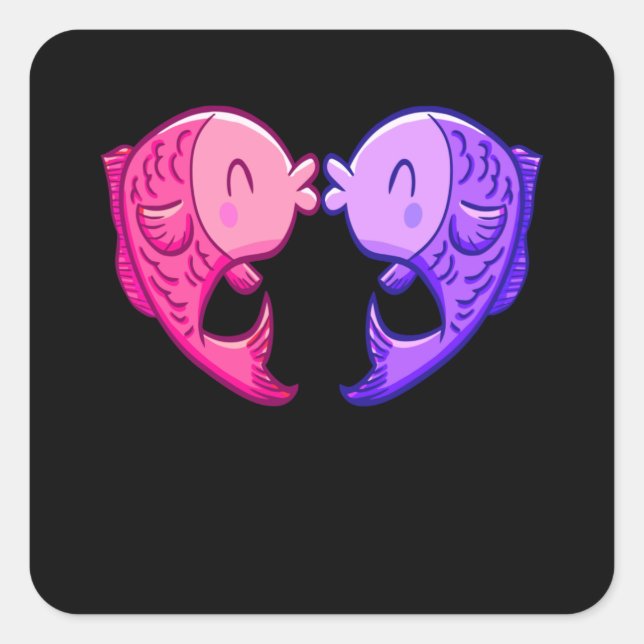 Sticker Carré Cute Poisson Baiser Coeur Aquarium Aquarist (Devant)