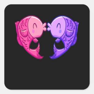 Sticker Carré Cute Poisson Baiser Coeur Aquarium Aquarist