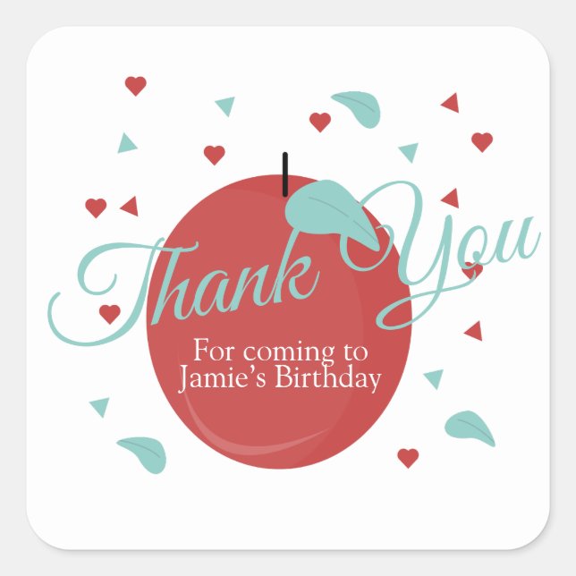 Sticker Carré Cute Pomme Confetti Anniversaire Rouge Turquoise (Devant)