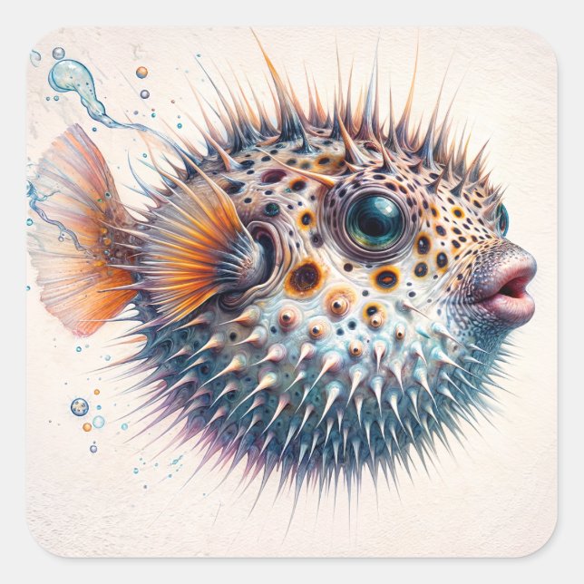 Sticker Carré Cute Pufferfish Sea Life Art (Devant)