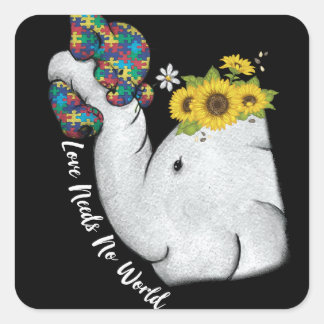 Sticker Carré Cute Puzzle Elephant Maman Sensibilisation sur l'a