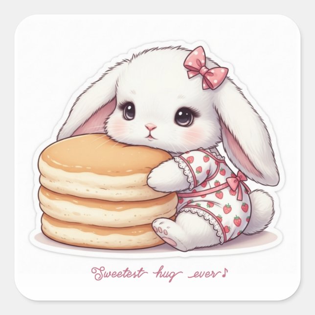 Sticker Carré Cute Rabbit & Pancake - Adorable Breakfast Sweet  (Devant)