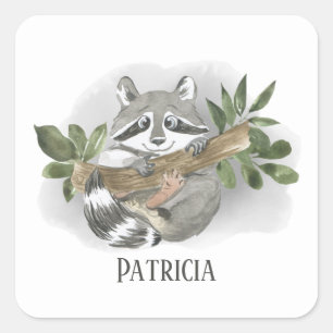 Sticker Carré cute raccoon lover ajouter un nom