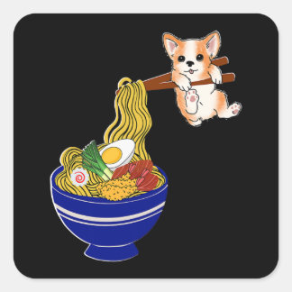 Sticker Carré Cute Ramen Corgi Chien