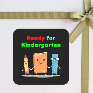 Sticker Carré Cute Ready for Kindergarten School Book Dark Color
