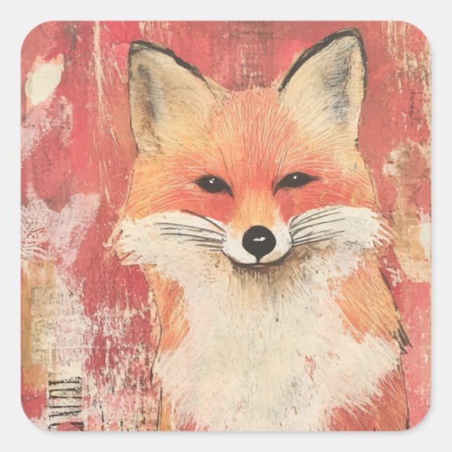 Sticker Carré Cute Red Fox Mixte Media (Devant)