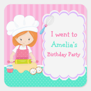 Sticker Carré Cute Red Hair Girl Baking Anniversaire