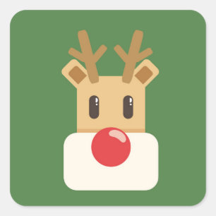 Sticker Carré Cute Reindeer Head
