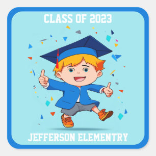 Sticker Carré Cute Remise de diplômes Classe 2026 Diplômé Garçon