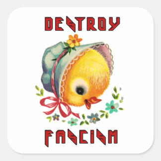 Sticker Carré Cute Retro Chick - Détruire le fascisme