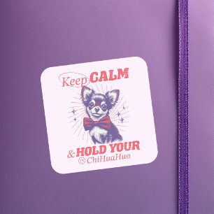 Sticker Carré Cute Retro Chihuahua avec Bowtie rose - Gardez le 