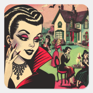 Sticker Carré Cute Retro Goth Vampire Comics Femme