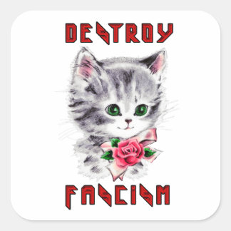 Sticker Carré Cute Retro Kitten - Détruire le fascisme