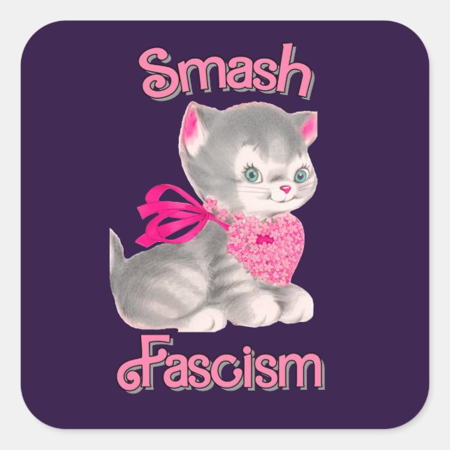 Sticker Carré Cute Rétro Kitten - Fascisme Smash (Devant)